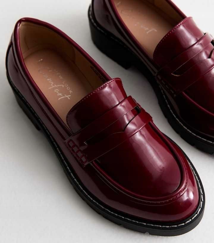 New Look 38 Mokasyny Burgundy Eko Skóra J28058