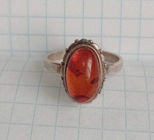 Колечко кольцо с натуральным янтарем серебро 925 проба Янтарь СССР
