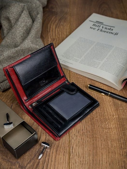 dwukolorowy portfel męski ze skóry naturalnej bez zapięcia - rovicky