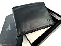 Skórzany portfel męski czarny wytrzymały nowy kolorowy środek