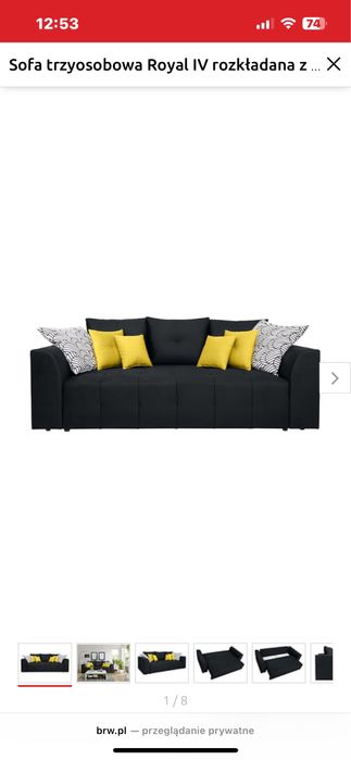 Sofa trzyosobowa Royal IV rozkładana z pojemnikiem welurowa czarna