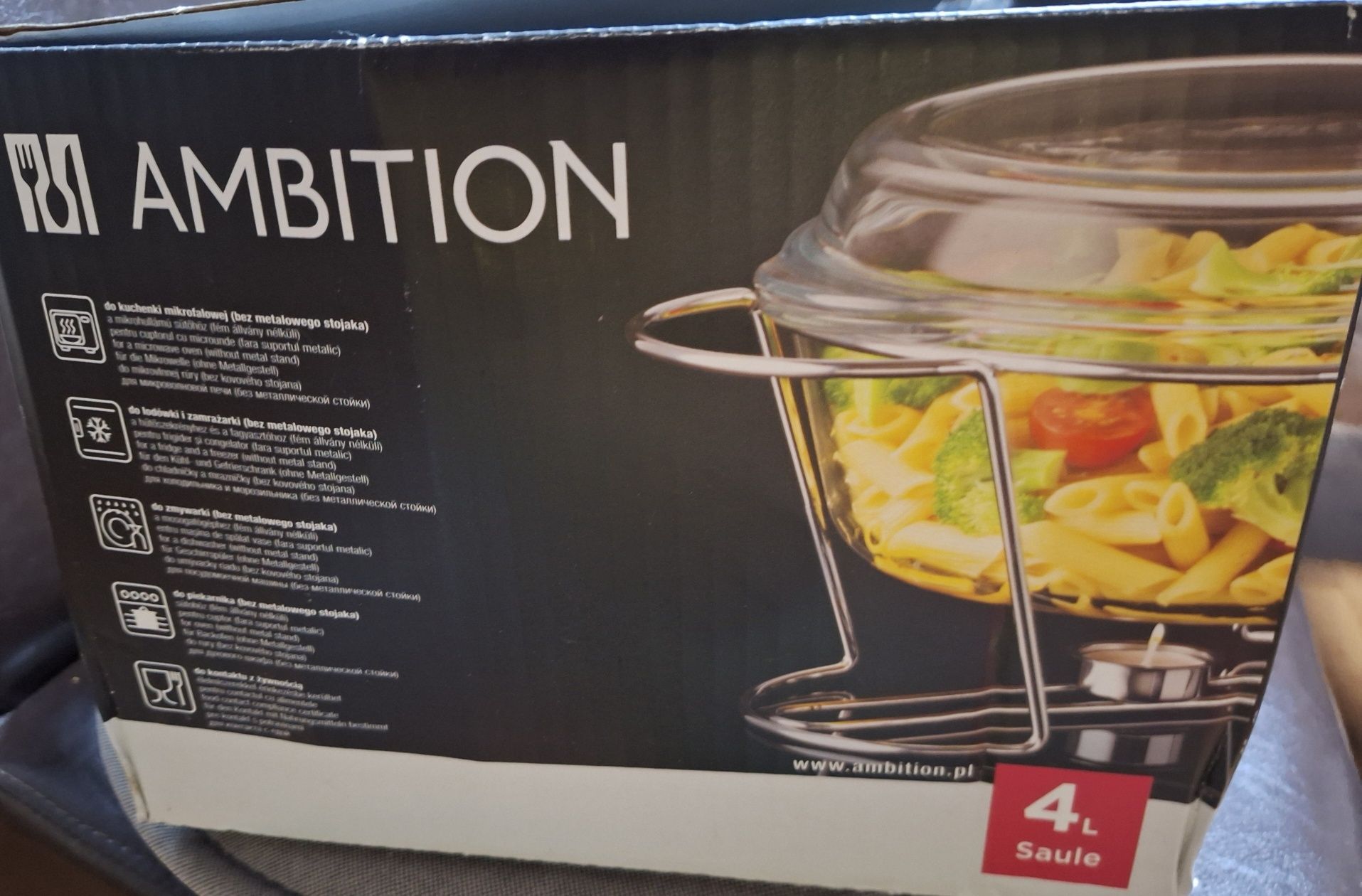 Ambition,naczynie żaroodporne z podgrzewaczem 4l,prezent, święta