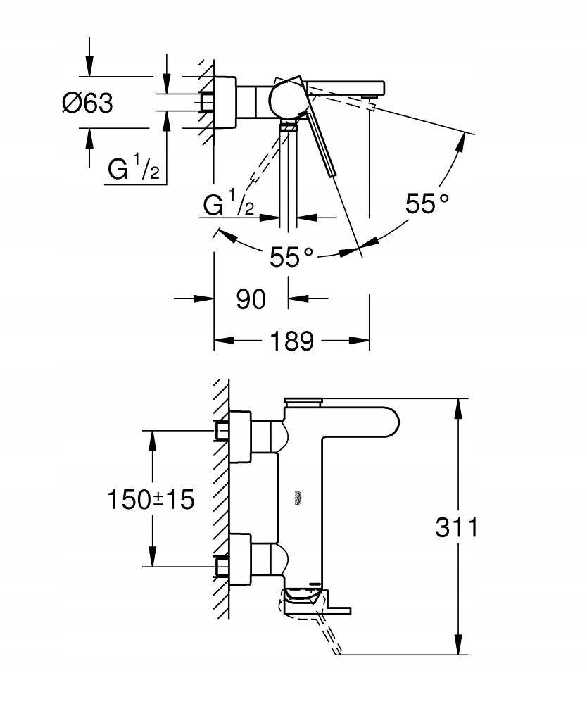 Bateria wannowa Grohe Plus chrom