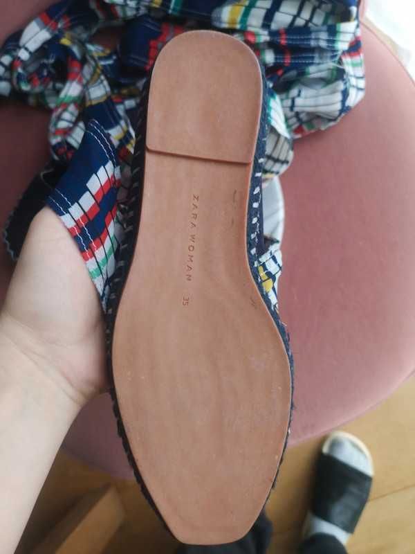 Zara skórzane granatowe espadryle chusta wiązanie r. 35 nowe