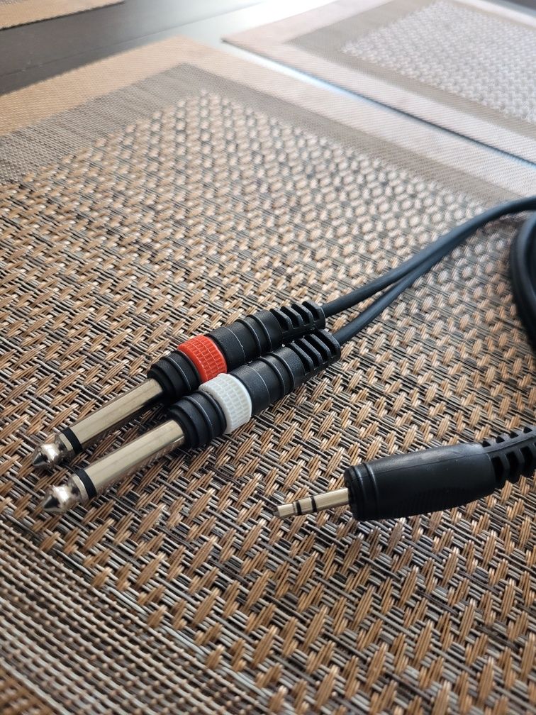 Kabel audio JACK 3,5 mały 2xJACK 6,3 duży przewód aux muzyki