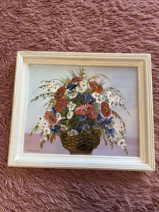 Картина цветы рисованая в раме 48,5/40,5см