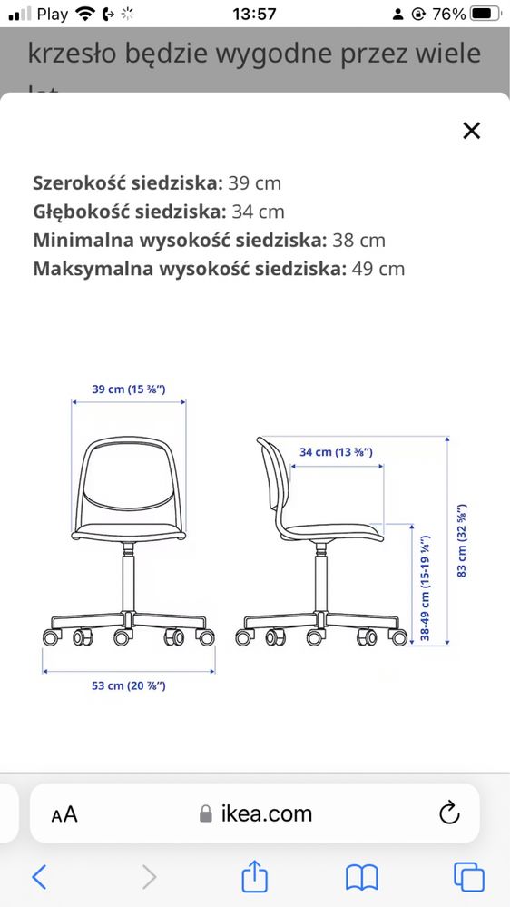 Komplet 2 x Fotel krzesło obrotowe IKEA Orfjall