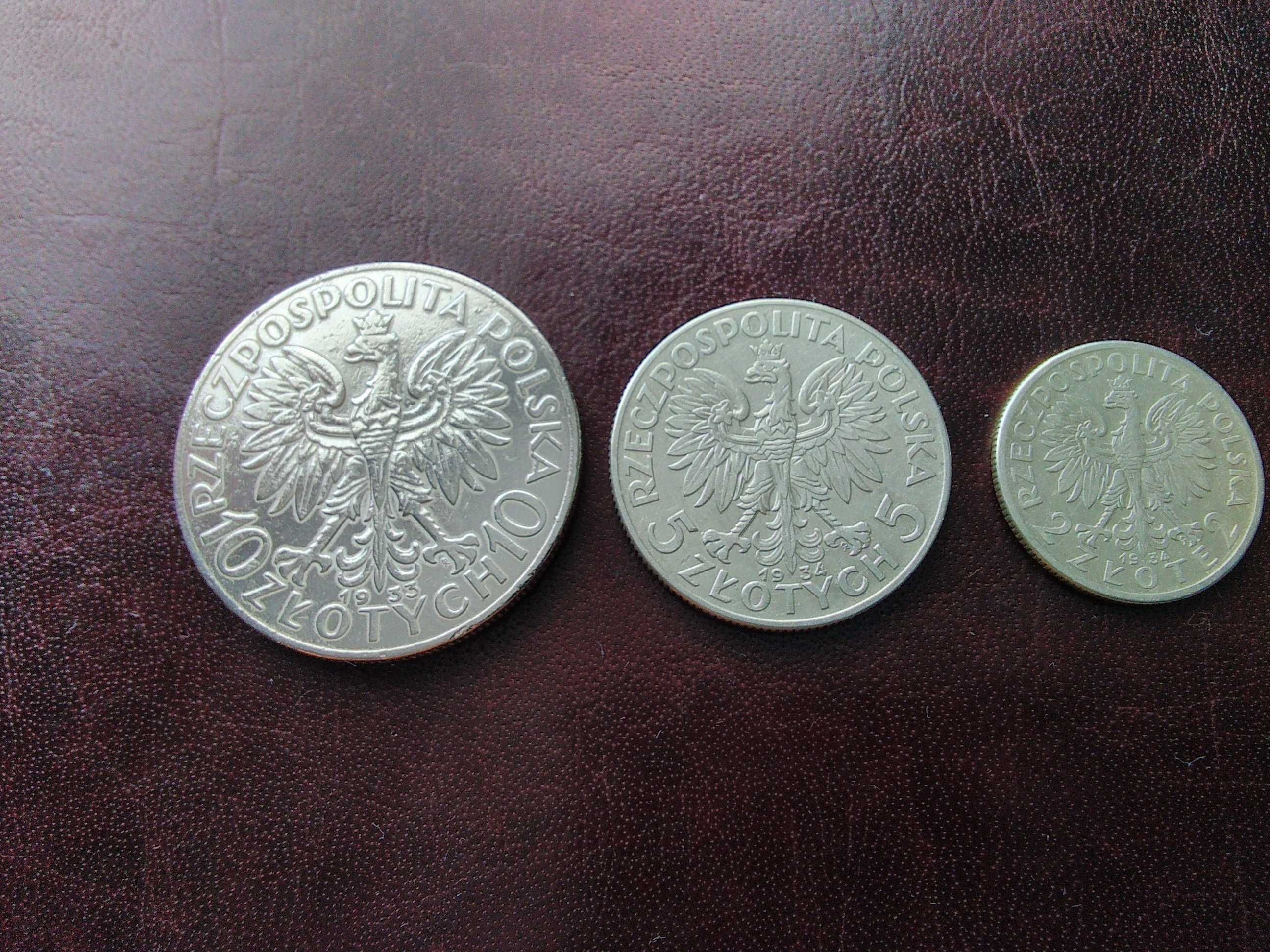 II RP zestaw srebrnych monet Głowa 10,5,2