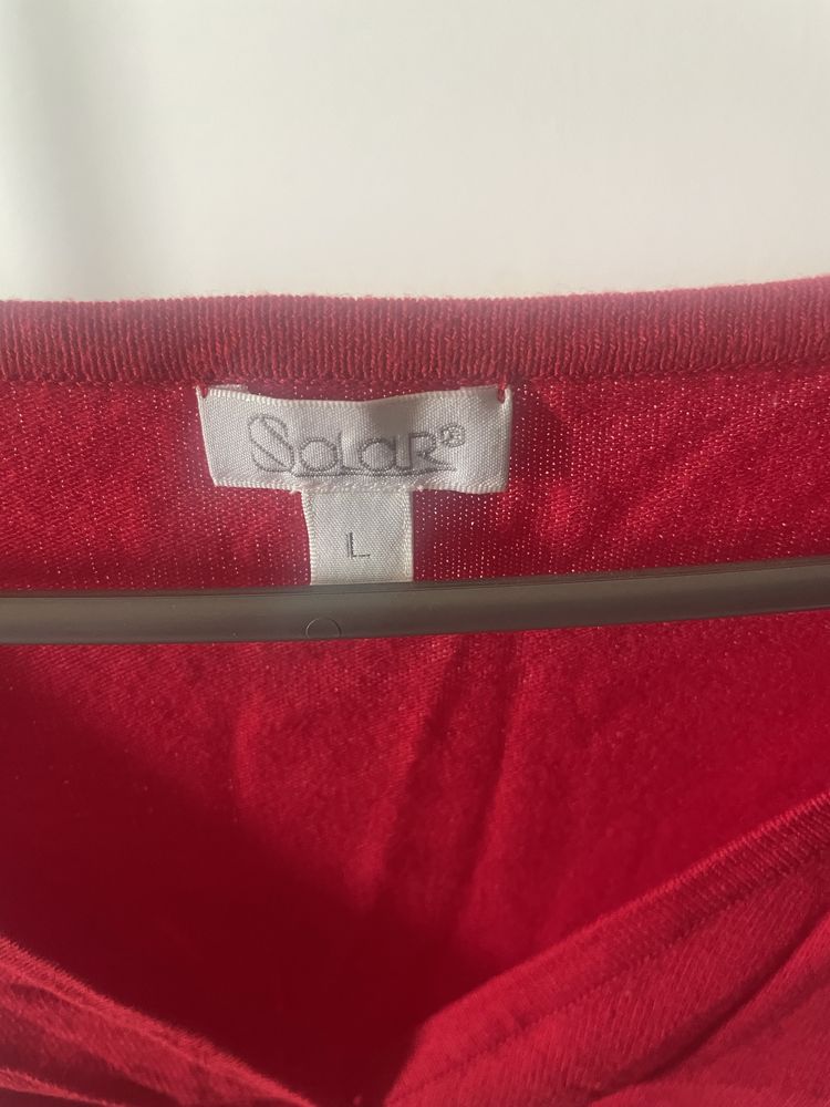bolerko narzutka sweterek czerwony bordowy elegancki  Solar L