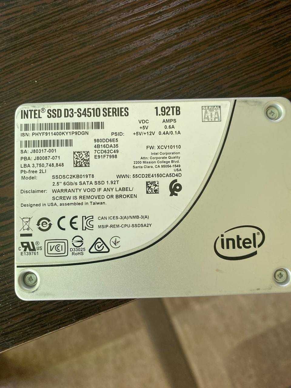 SSD накопитель Intel D3-S4510 1.92 TB