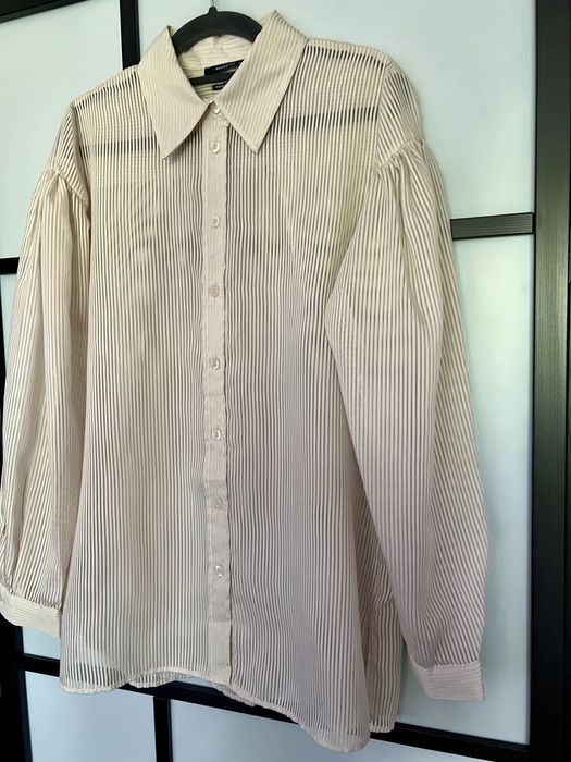 Reserved 36 Transparentna koszula w paski oversize beżowa kremowa S