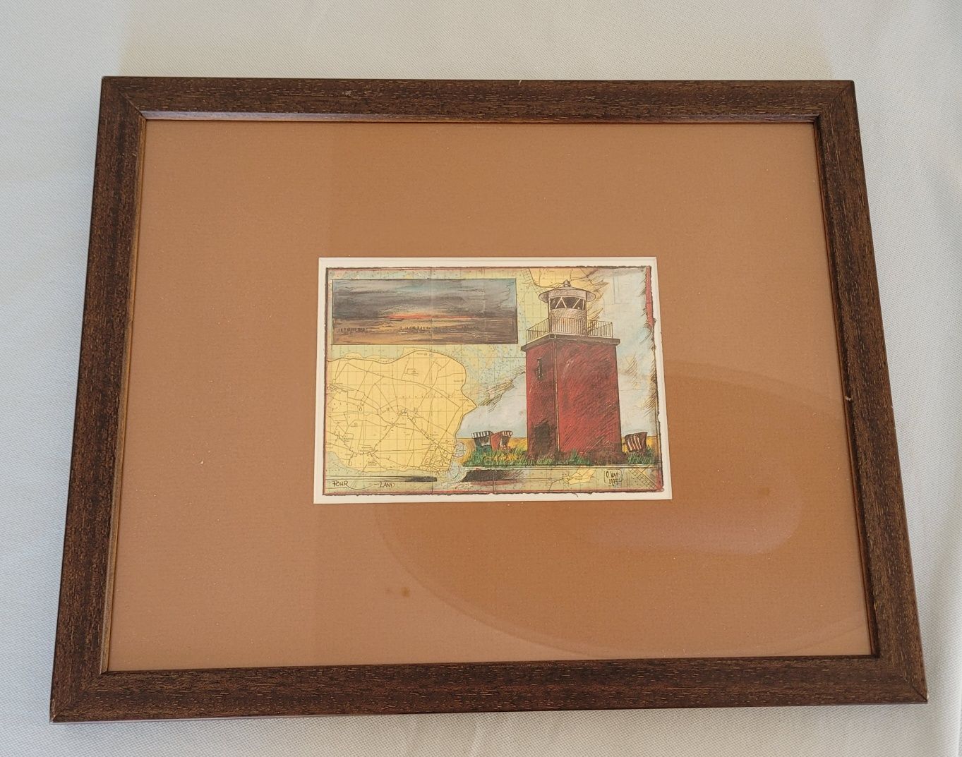 Obrazek latarnia morska miniatura drewniana ramka z passe partout