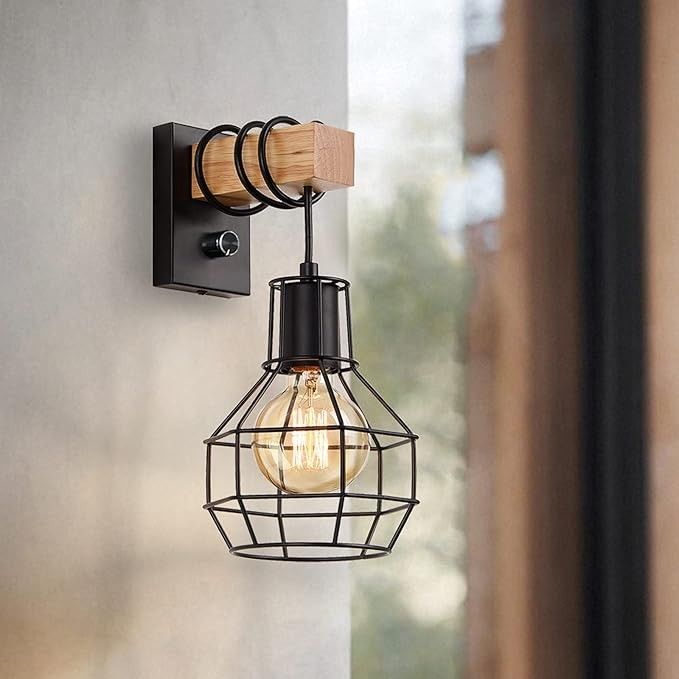 Lampa ścienna do wnętrz w stylu vintage, ściemniana, czarna, retro