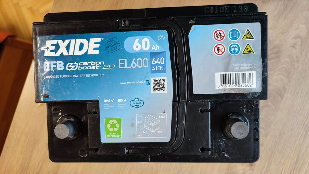Акумулятор автомобільний, 12В 60Аг, EXIDE EFB EL600