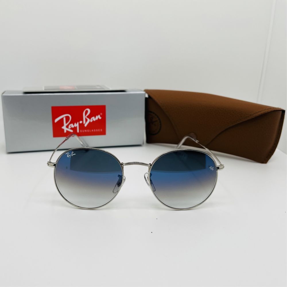 Круглые очки Ray Ban Round Metal 3447 Silver-mBlue Grade 54мм стекло