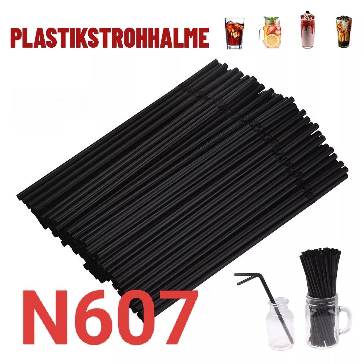 Słomki do napojów czarne rurki plastikowe do picia 200szt N607