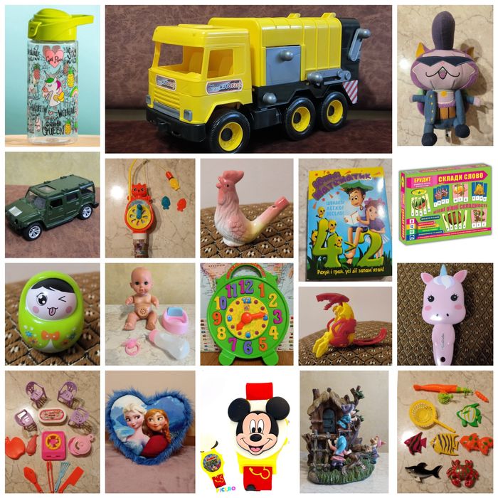 Іграшки, годинник,машина,лялька, іграшковий набір,подушка,динозавр