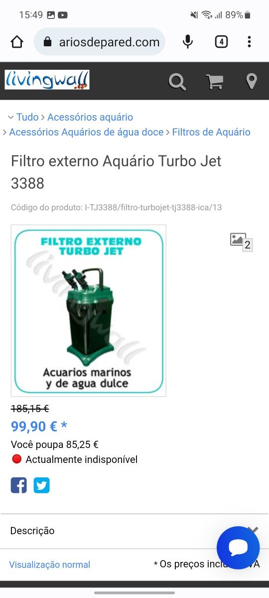 Vendo TurboJet 3388 Filtro Canister Aquario