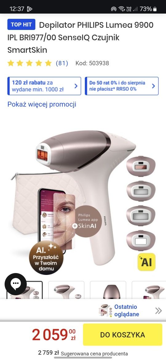 Depilator PHILIPS Lumea 9900 IPL BRI977/00 SenseIQ Czujnik SmartSkin