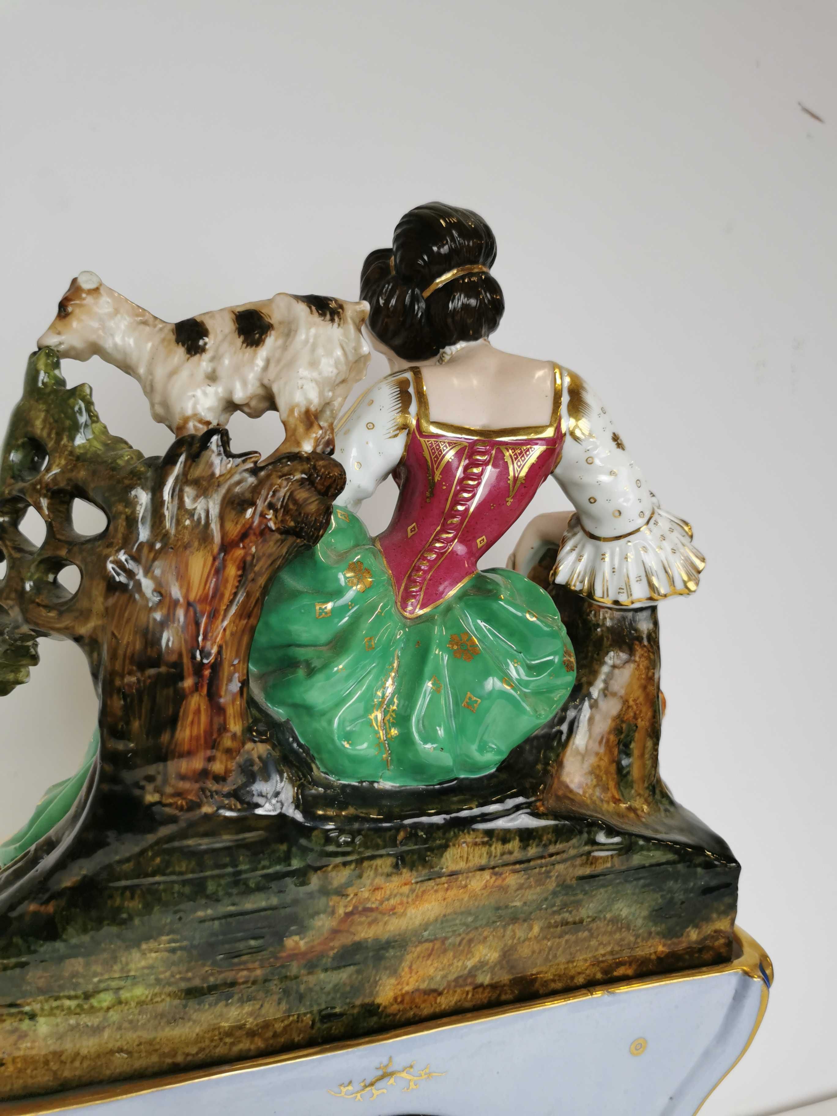Zegar porcelanowy XIX kominkowy