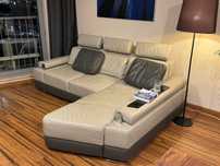 Sofa skórzana / narożnik  z szezlongiem i funkcją spania