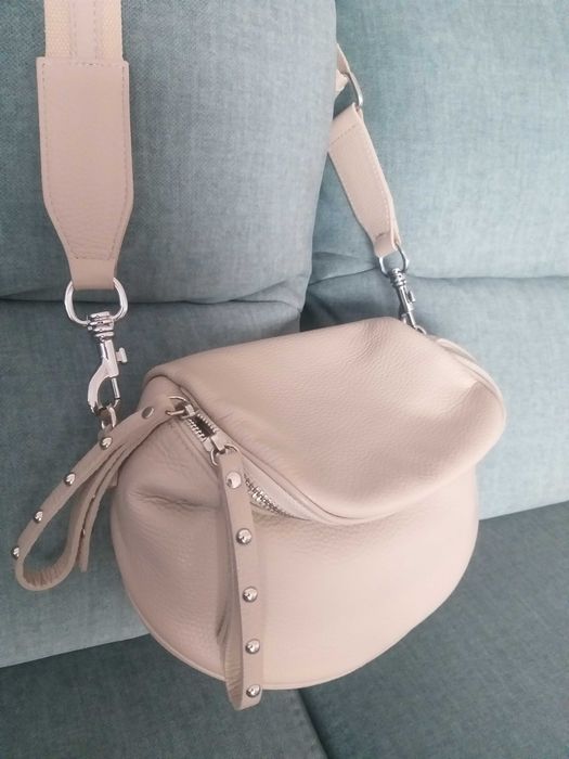 Torba listonoszka nerka beżowa skórzana Nowa