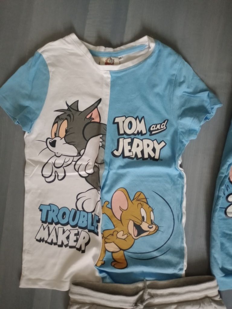 Zestaw tom & jerry 134 spodnie dresy bluza koszulka t-shirt