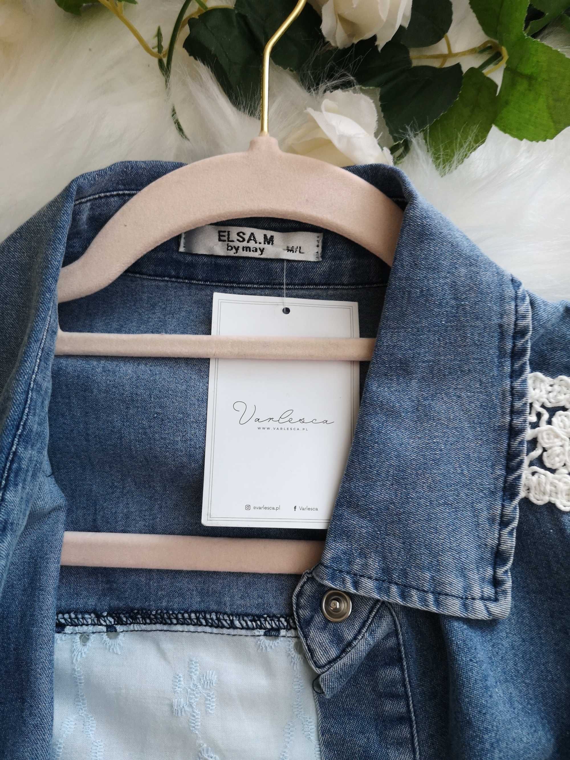 Koszula jeansowa 38 M 40 L Varlesca koronka boho oversize nowa