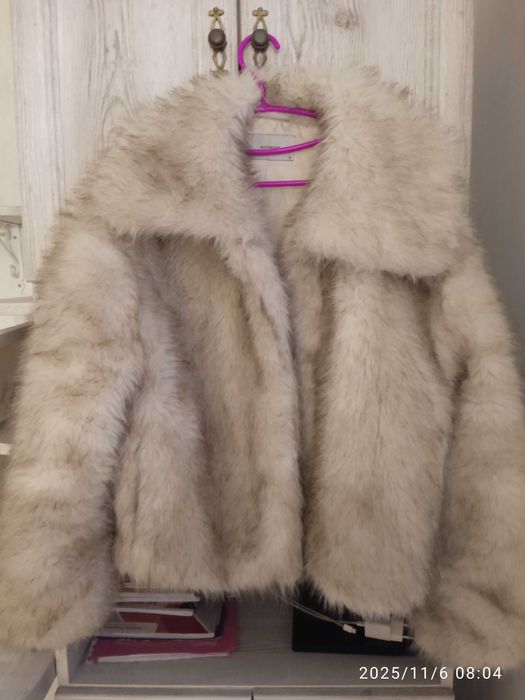 Шуба з екохутра бежева