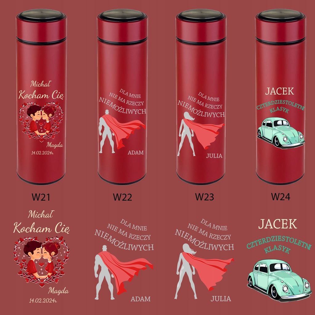 Termos kubek termiczny led wyświetlacz temp nadruk prezent RED
