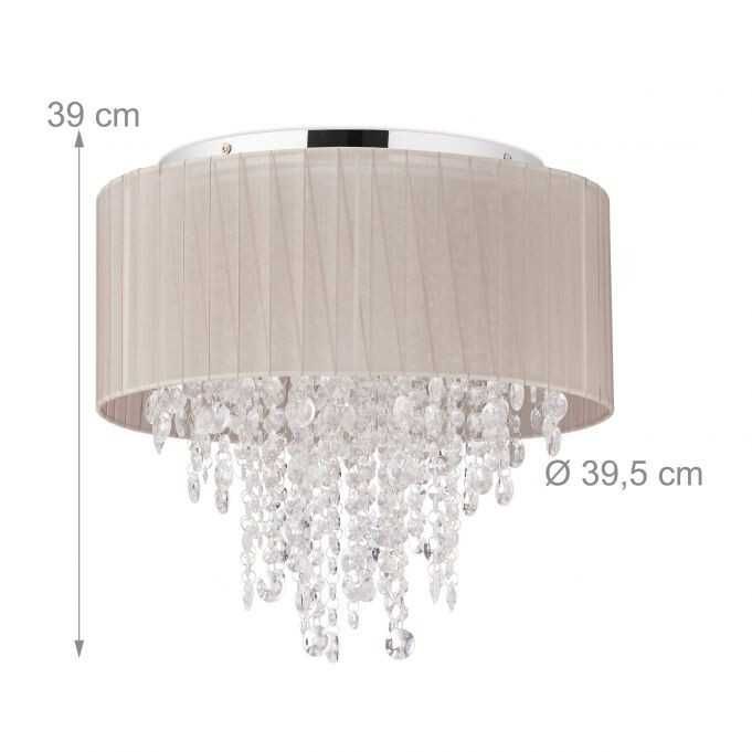 Szara lampa sufitowa z kryształkami w stylu vintage fi 39,5cm