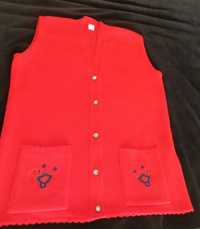 Casaco Colete malha, vermelho XXL - c/ 2 bolsos bordados - Impecável