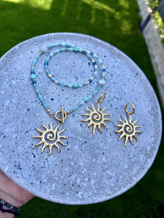 Naszyjnik kamienie naturalne stal chirurgiczna turkus topaz opal akwam