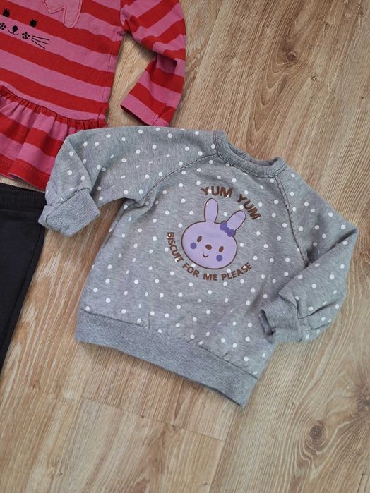 Bluzka z królikiem, bluza z królikiem i spodnie z serduszkami 74 cm