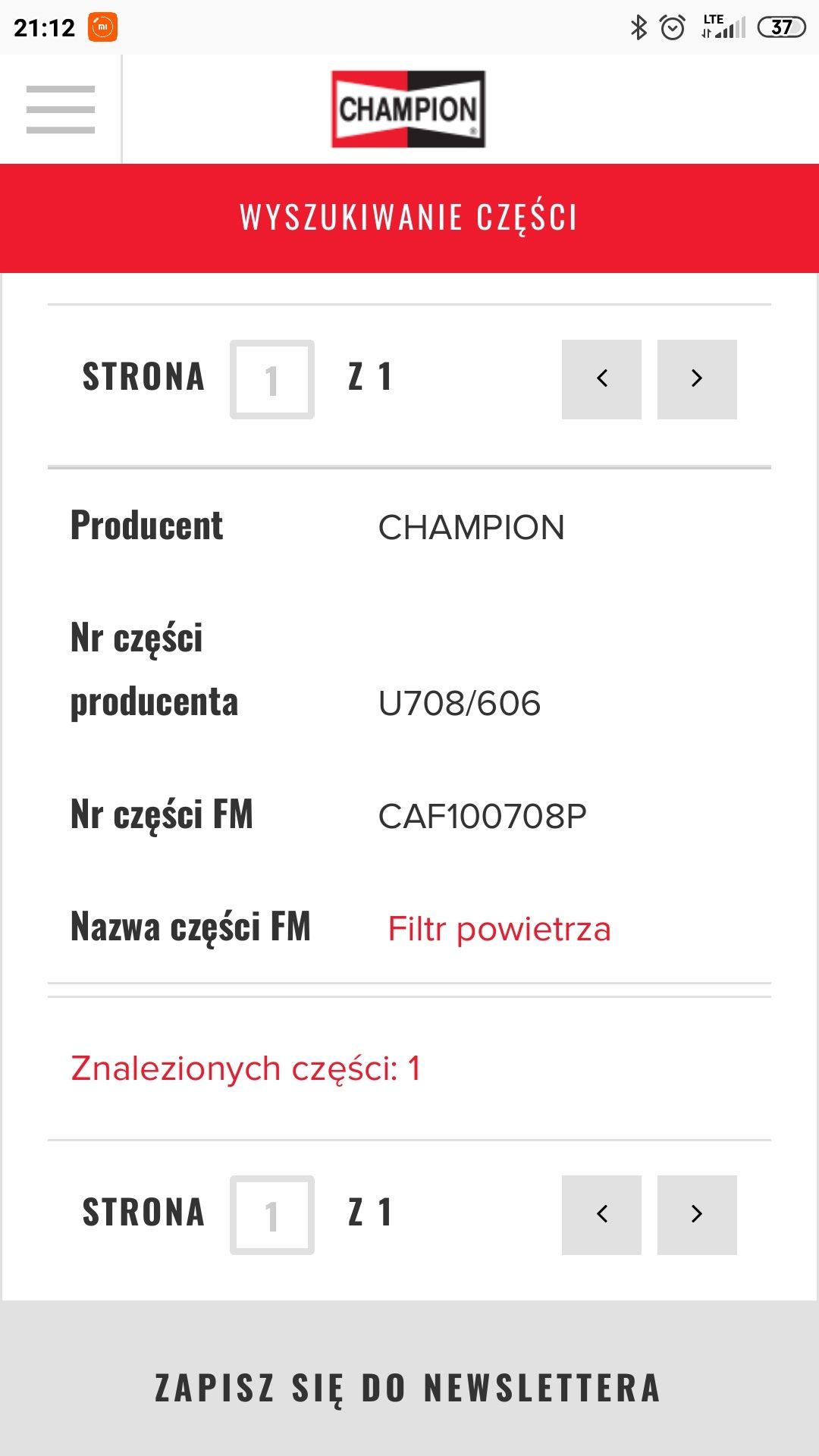 Filtr powietrza Champion U708 -CAF100708P