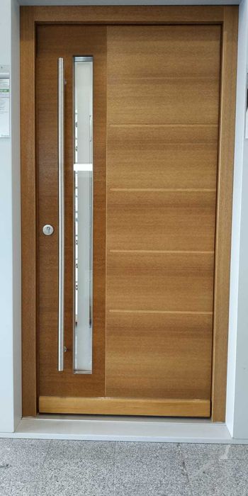 * DRZWI ZEWNĘTRZNE 80mm drewniane nowoczesne ocieplane mahoń meranti