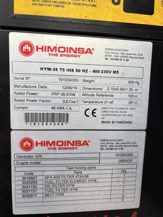 Agregat prądotwórczy himoinsa HYW-35