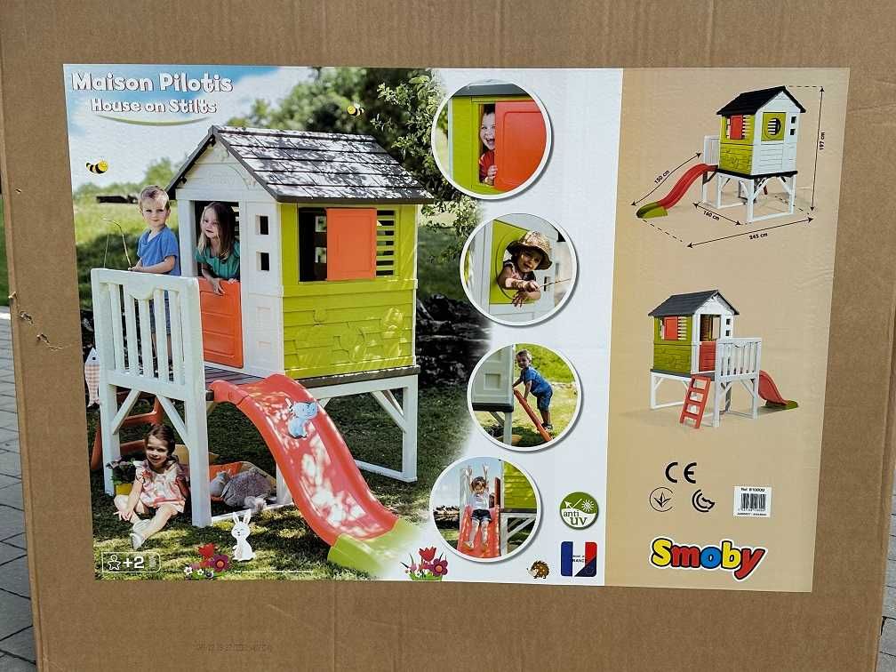 SMOBY Domek dla Dzieci na Palach ze Zjeżdżalnią Ślizgiem Ogrodowy