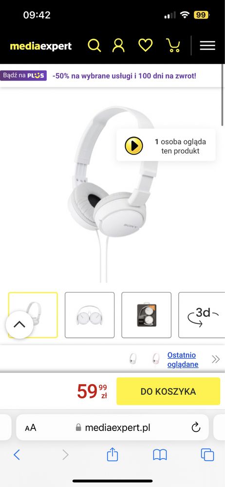 Słuchawki nauszne Sony białe