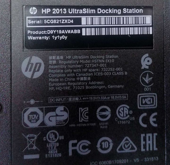 HP Ultra Slim Dock station 2013 D9Y32AA com carregador 65w