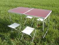 Летний складной стол для сада, пикника и 4 стула,чемодан