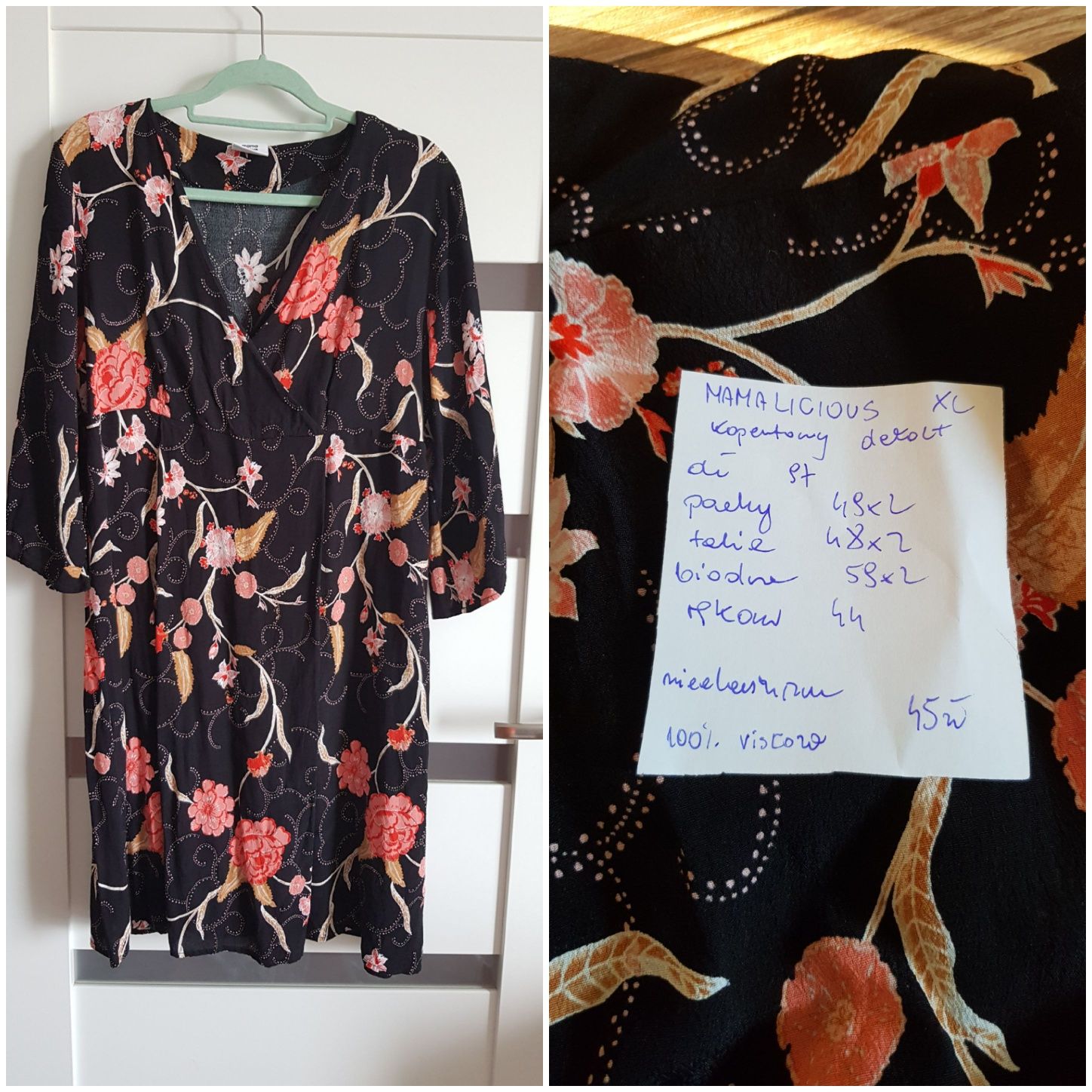Sukienka kwiaty  kopertowy dekolt r 42