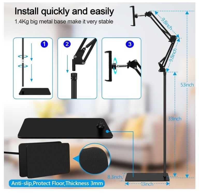 Regulowany stojak podłogowy, statyw na telefon, tablet
