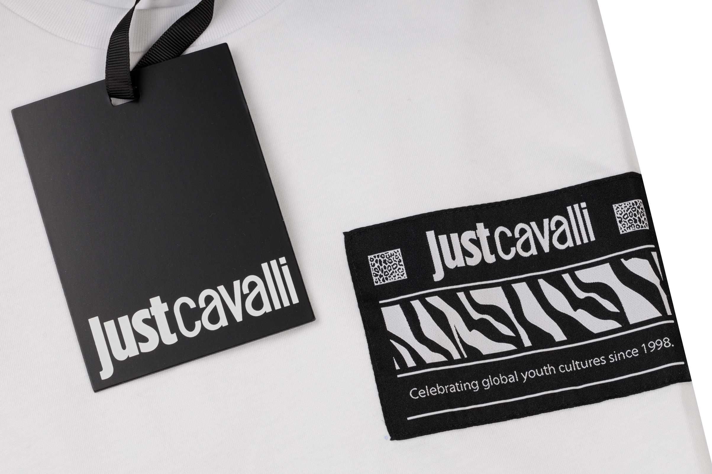 JUST CAVALLI markowy włoski t-shirt NOWOŚĆ WHITE