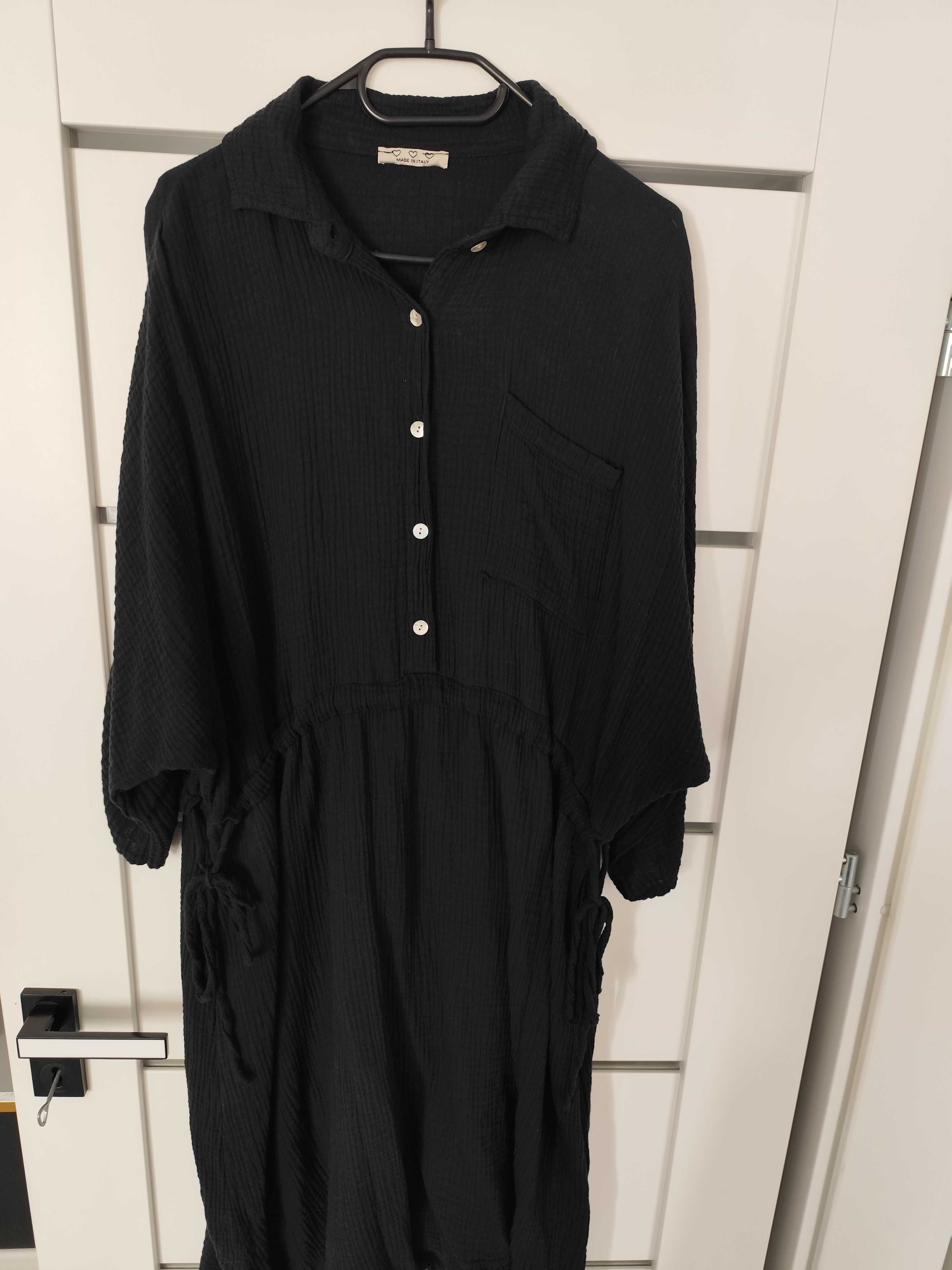 Sukienka czarna muślinowa Made in Italy nowa 48 50 plus size