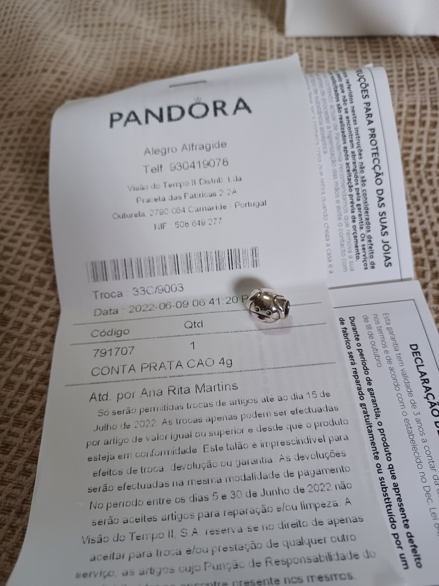 Conta Cão Pandora - Nova e com certificado