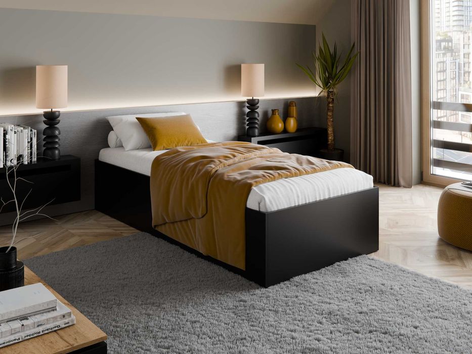 Łóżko pojedyncze BELLA 90x200cm czarny mat dostępne w 24h wysyłka