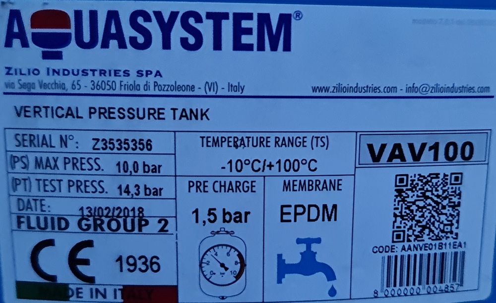 Zbiornik przeponowy AQUASYSTEM VAV 100