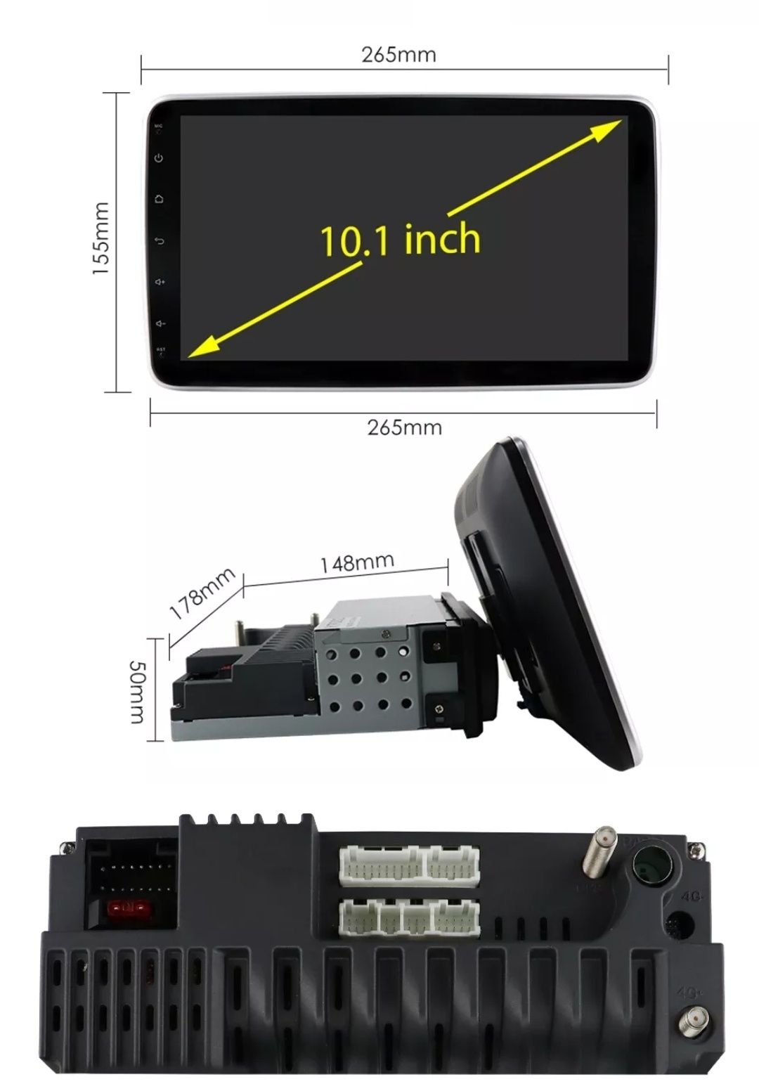 Radio 10.1" regulowany dotykowy ekran Android 1DIN USB WiFi Bluetooth