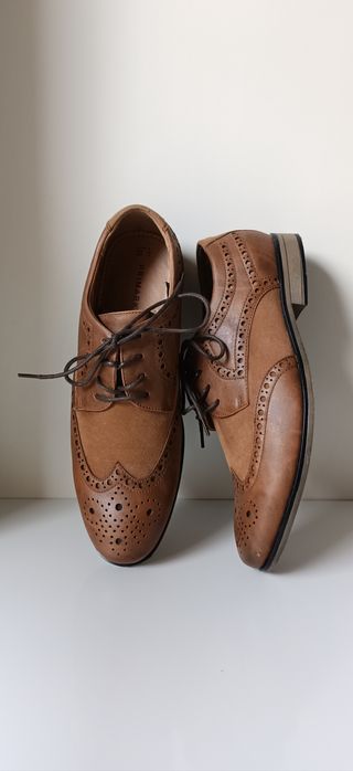 Super buty półbuty męskie brązowe sznurowane oxfordy mokasyny jesień43